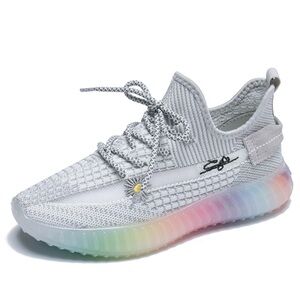 Stylish Gray Sneakers with Rainbow Sole